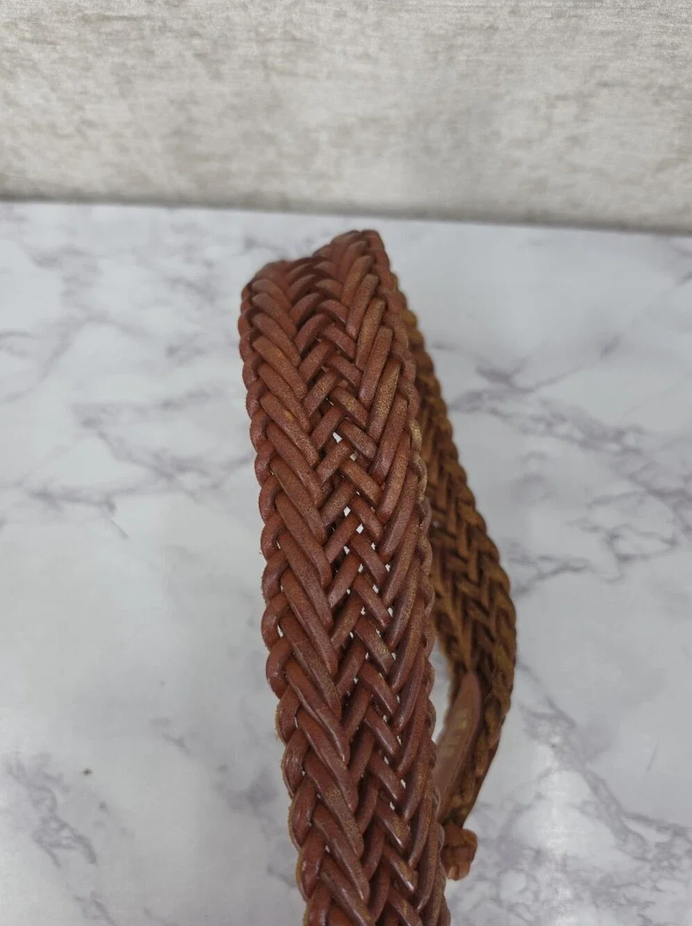 Y2K Leather Belt Woven Braided Orangey Brown Boho Coastal Cowgirl